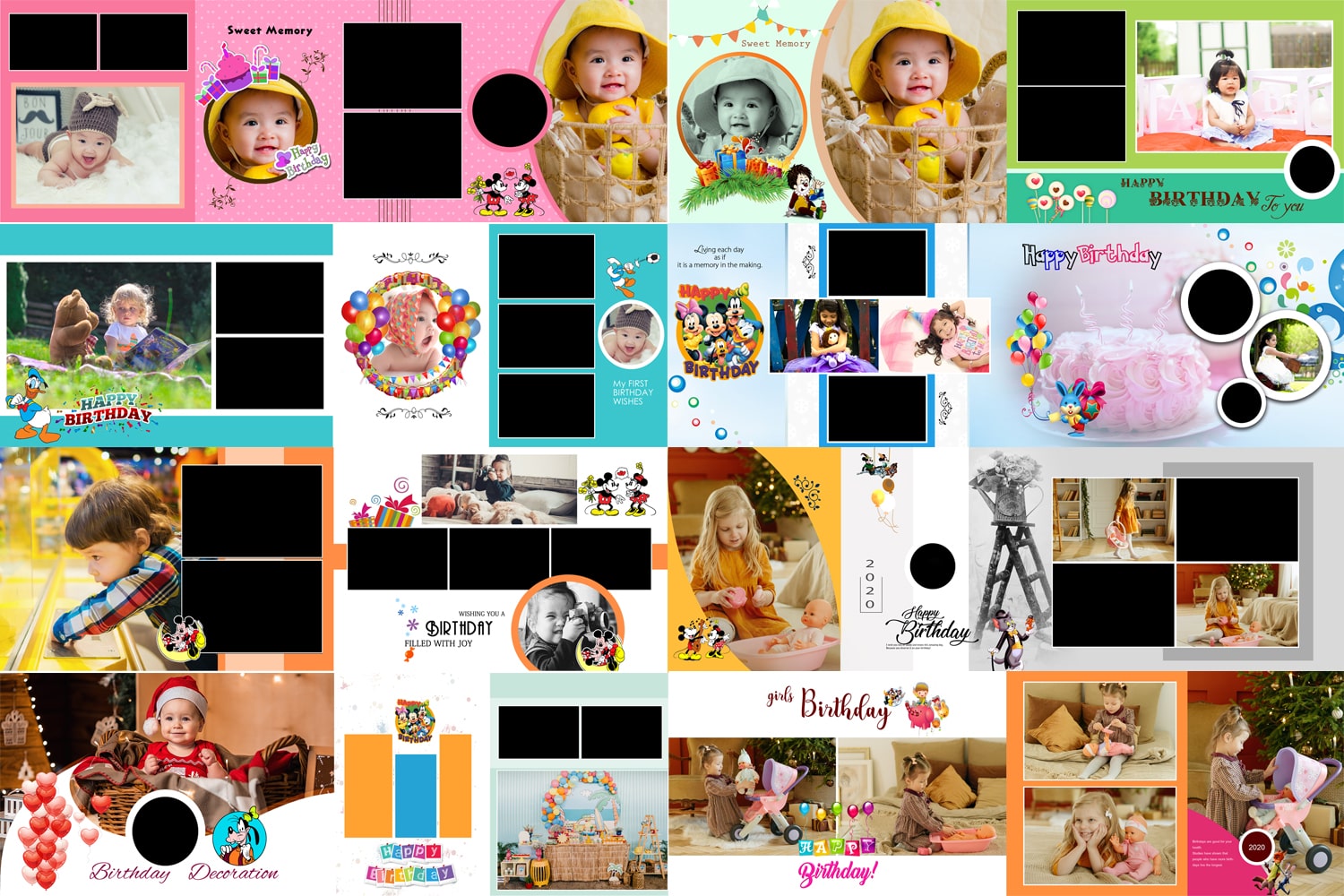 New Birthday Album template Psd 12×36 Background Pack=4(20 page)