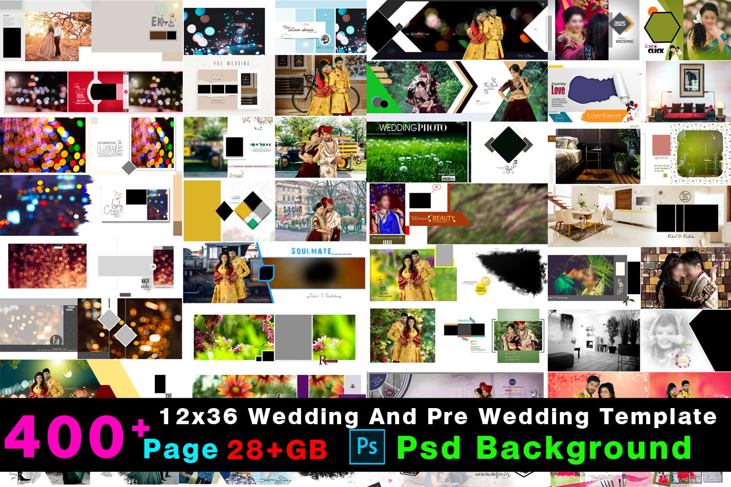 Pack7=Letest Wedding Album Design 12×36 2021 28Gb(400+ Page) & Png (230+  Mask & Corner) – Eodia