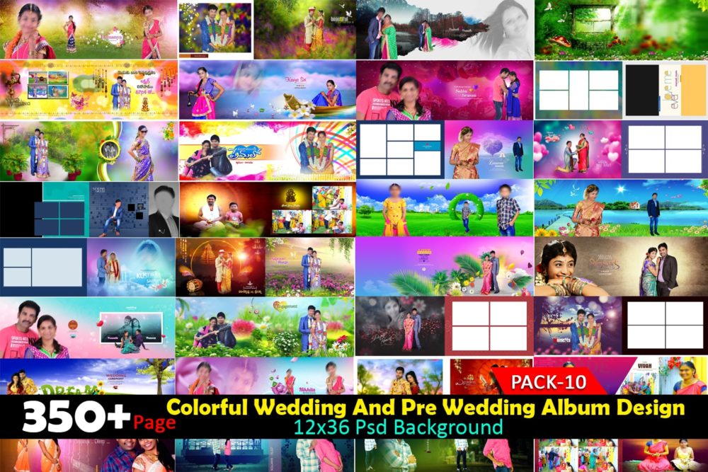 Pack=10 #Wedding And pre Wedding Colorful Creative Album 12×36 Psd Background