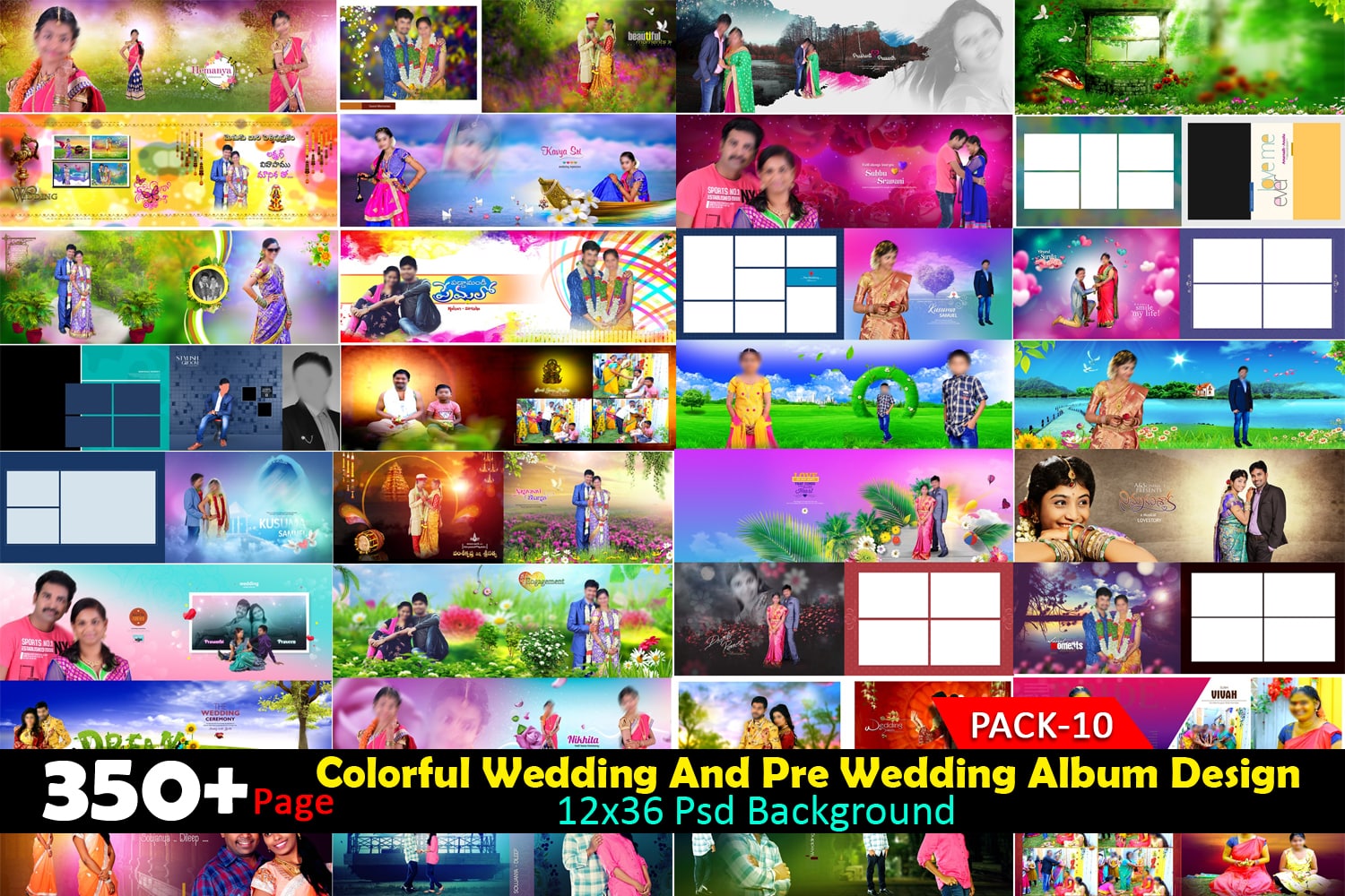 Pack=10 #Wedding And pre Wedding Colorful Creative Album 12×36 Psd  Background – Eodia