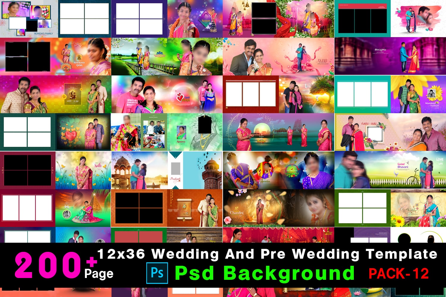 Pack=14 #Wedding Album Template Psd 12×36 psd Background 2024